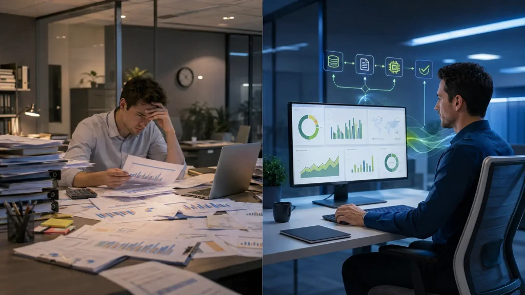 Comparação entre relatório manual e relatório automatizado com IA