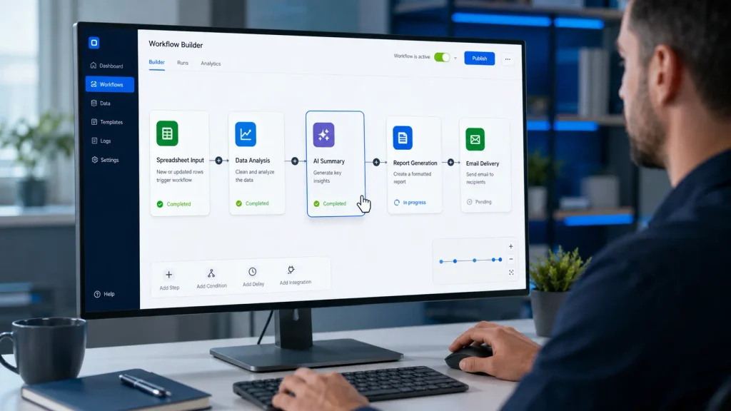 Fluxo de automação de relatório semanal com inteligência artificial